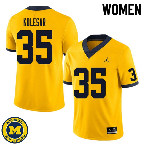 Women's University of Michigan #35 Caden Kolesar Yellow NCAA Football Jersey